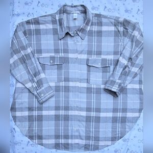 H&M Sweatshirt Gray Plaid Button-up Chest Pockets Long Sleeve Size XXL